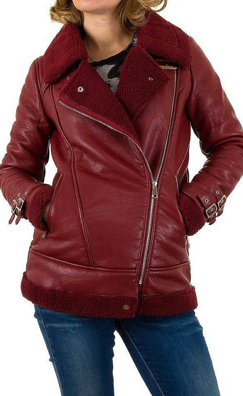 Červená kožená dámská bunda
