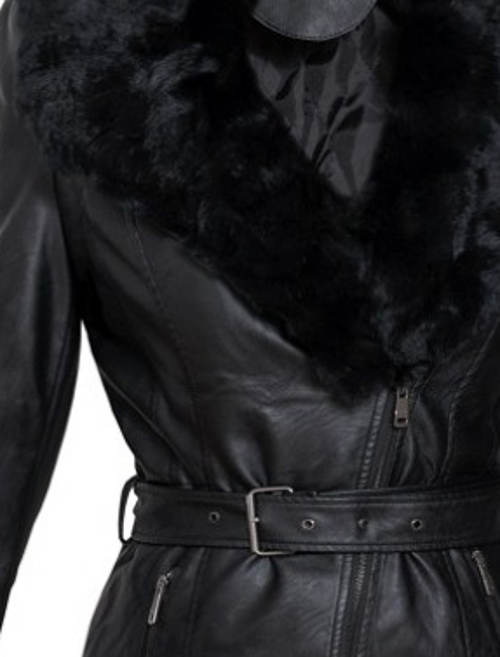 Černý zimní kabát z kůže