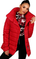 Červená dámská zimní bunda s rolákovým límcem