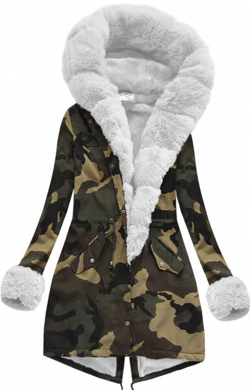 Dámská army bunda s bílým kožíškem