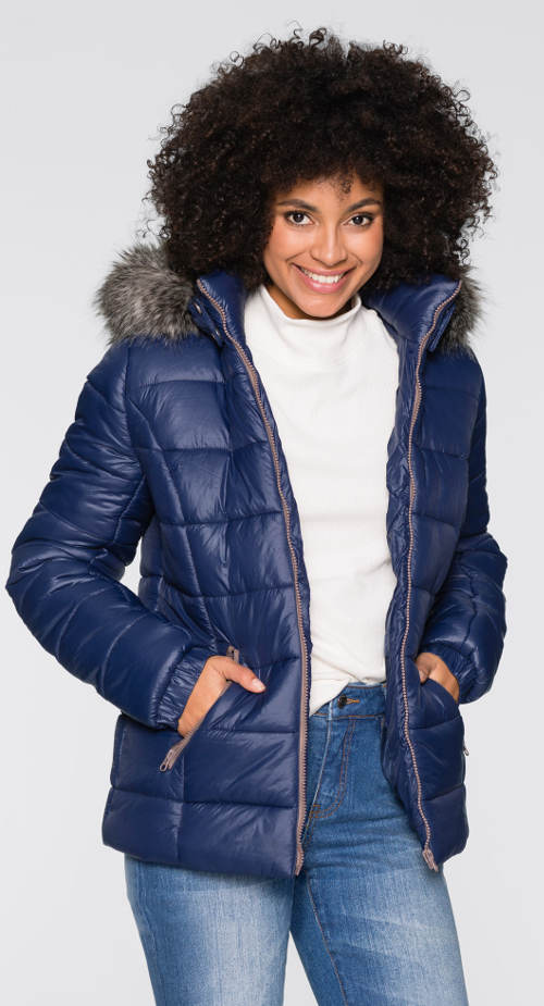 Zimní bunda s odnímatelnou kapucí a umělou kožešinou