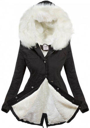 Černá zimní bunda parka s bílým kožíškem