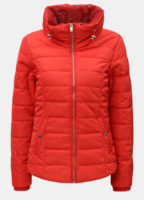 Červená krátká zimní bunda s umělým kožíškem