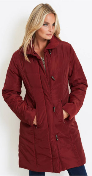Červený prošívaný dámský zimní kabát