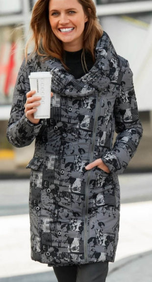 Dlouhá dámská zimní bunda s velkým šálovým límcem