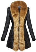 Kožený dámský zimní kabát s liškou