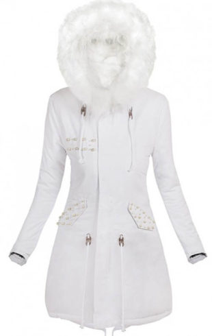Sněhobílá dámská zimní parka s kožíškovou kapucí