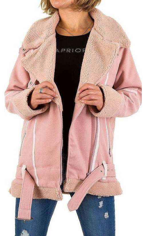 Růžová zimní bunda s hřejivým vlněným kožíškem