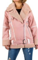 Růžová zimní bunda s teplým kožíškem a opaskem