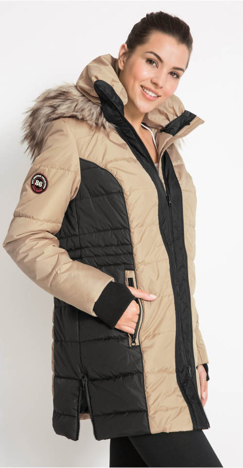 Béžovo-černá dámská zimní bunda
