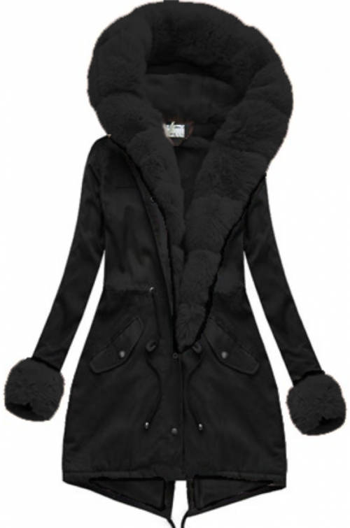 Černá dámská zimní bunda s hřejivými náplety na konci rukávů