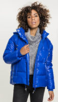 Lesklá modrá prošívaná dámská zimní bunda
