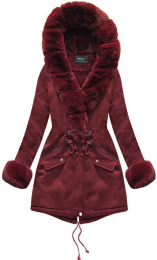 Bordó dámská zimní bunda s kožíškem