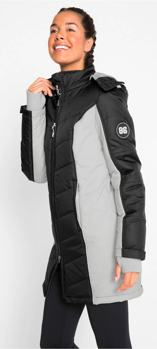 Černo-šedá sportovní zimní bunda na hory
