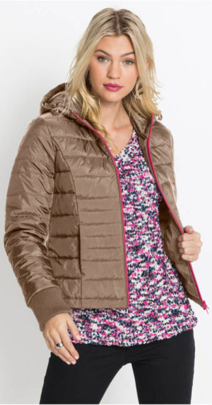 Krátká vatovaná zimní bunda s kontrastním zipem