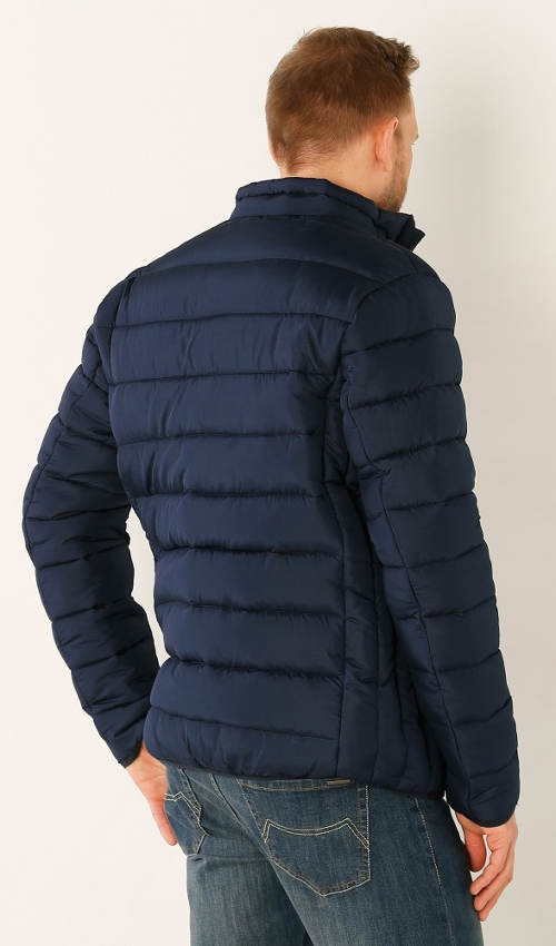 Modrá pánská prošívaná zimní bunda bez kapuce