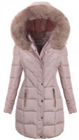 Světle růžový prošívaný dámský zimní kabát