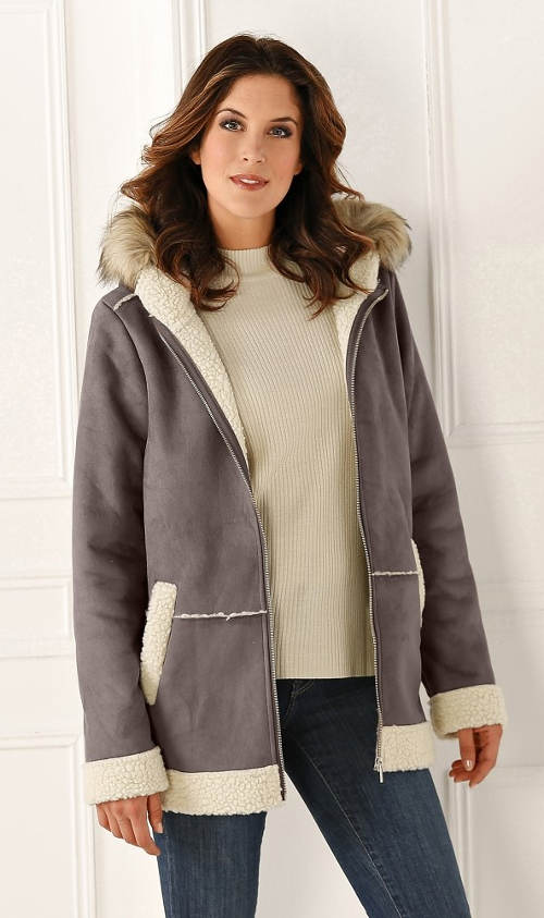 Teplý zimní kabát s hřejivým kožíškem