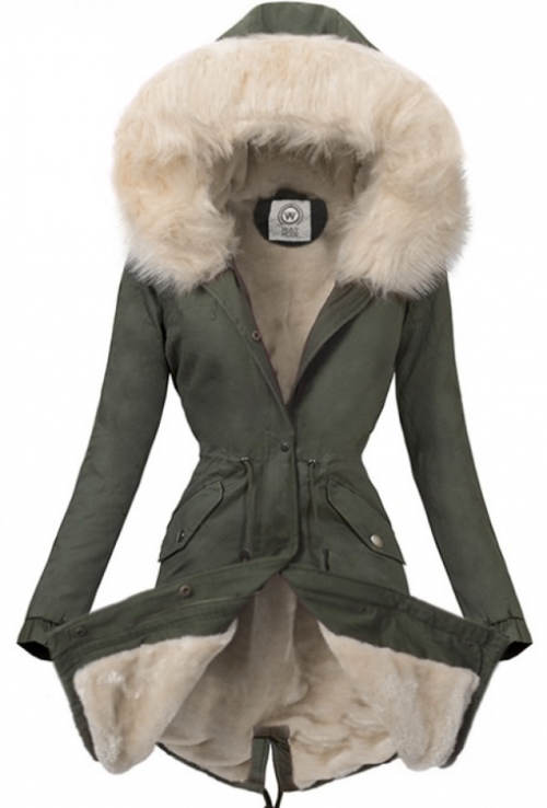 Dlouhá dámská zimní bunda se stahovací šňůrkou v pase