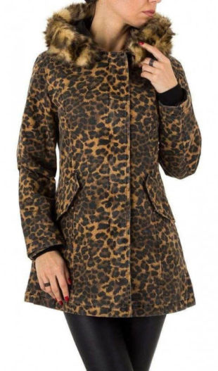 Leopardí dámský kabát s kožešinou