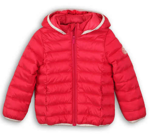 Zlevněná červená prošívaná dětská zimní bunda s kapucí