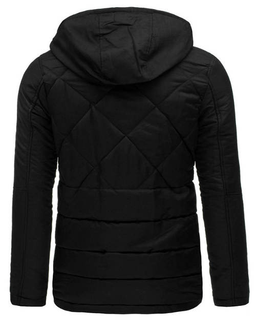Černá pánská zimní prošívaná bunda s kapucí