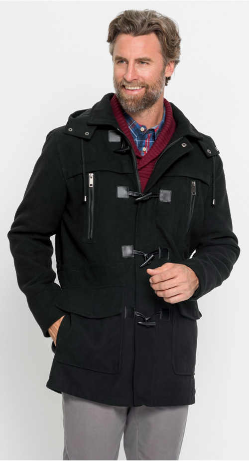 Pánský kabát Dufflecoat ve vlněném vzhledu