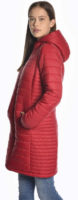 Dlouhý levný červený prošívaný zimní kabát pro mladé