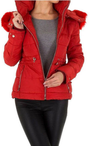 Červená dámská zimní prošívaná bunda do pasu