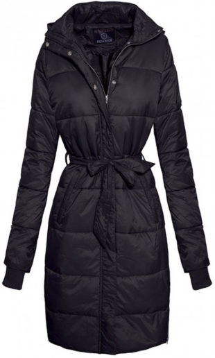Dlouhá černá dámská zimní kabátová bunda