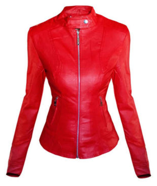 Červená vypasovaná koženková bunda