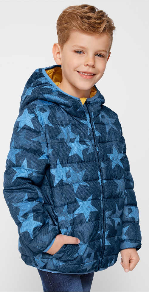 Klučičí modrá zimní bunda s hvězdičkami