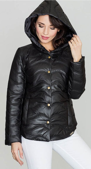 Levná černá dámská zimní bunda s vlnkovým prošitím