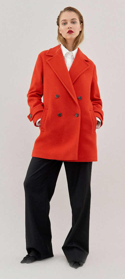 Oranžový dámský vlněný kabát