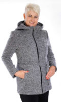 Teplý žíhaný dámský kabátek s kapucí