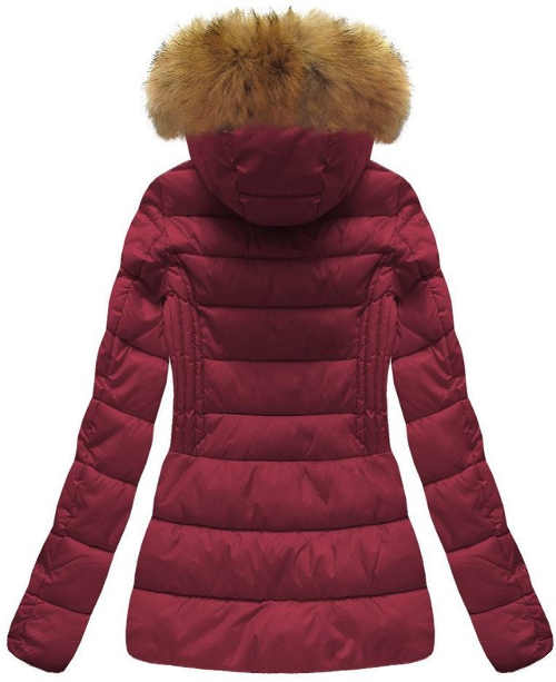 Bordó dámská zimní bunda s kapucí a kožíškem
