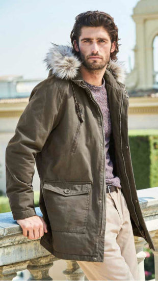 Delší pánská zimní bunda s kapucí a kožíškem