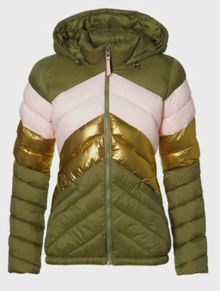 Pruhovaná prošívaná dámská zimní bunda s lesklou zlatou vsadkou