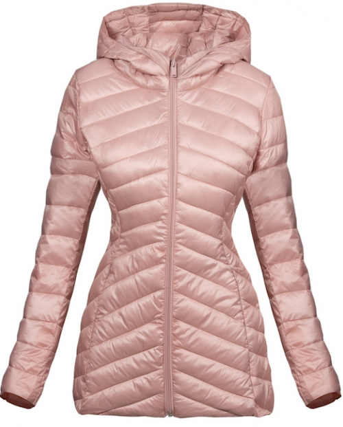 Růžová zimní bunda s kapucí