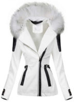 Bílá koženková dámská zimní bunda s černými detaily