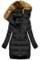 Černá prodloužená dámská zimní bunda s neodepínatelnou kapucí