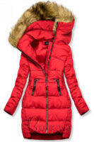 Červená prošívaná dámská zimní bunda s neodepínatelnou kapucí