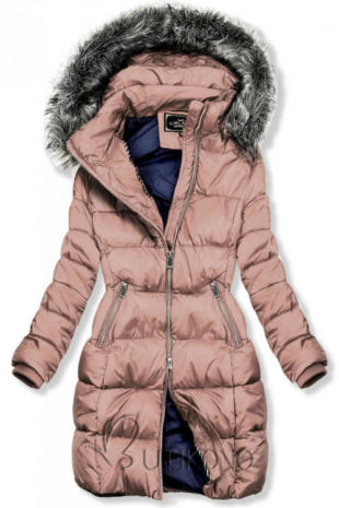 Prošívaná růžová zimní bunda s neodepínatelnou kapucí