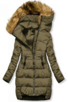Sportovní khaki prodloužená zimní bunda s kožíškem na kapuci