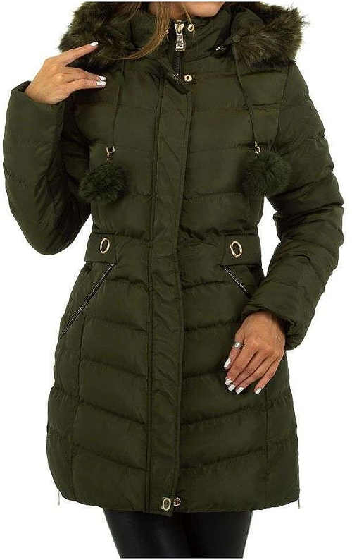 Tmavě zelená prodloužená dámská zimní prošívaná bunda