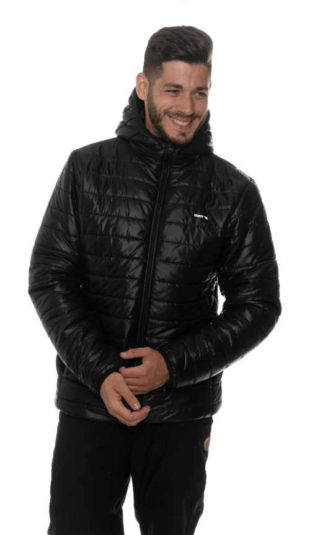 Pánská černá prošívaná bunda s kapucí