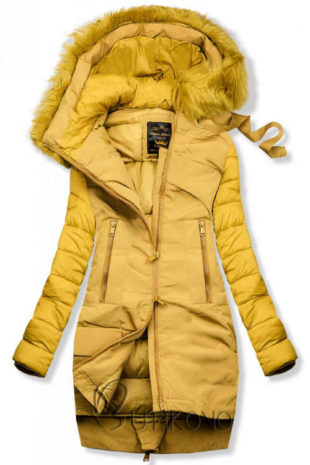 Prošívaná žlutá zimní bunda volného střihu