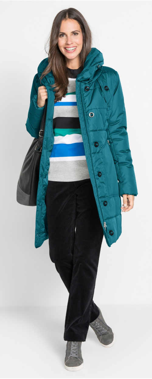 Tyrkysový prošívaný dámský kabát do chladného počasí