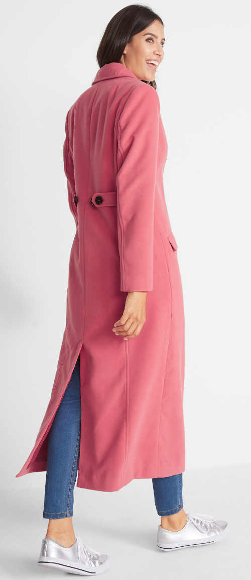 Dámský dlouhý kabát nadměrných velikostí v kouřově malinové barvě