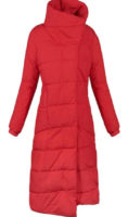 Dlouhý červený zavinovací zimní kabát